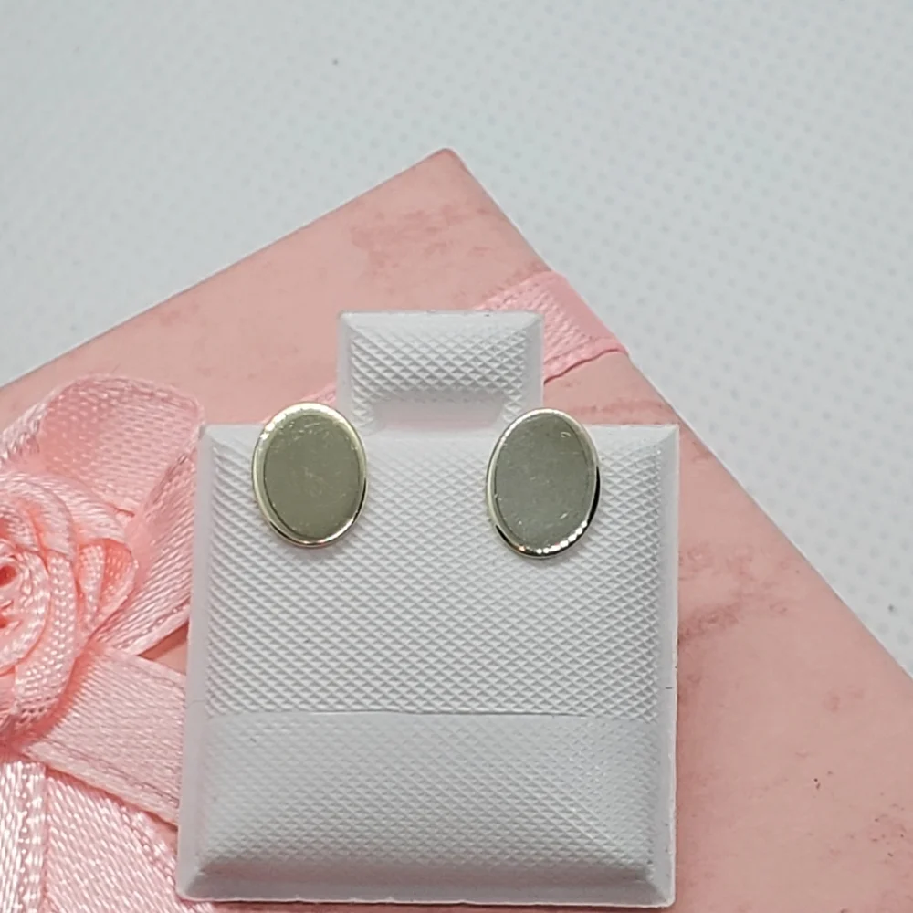 Sterling Silver 925 Gold Plated Flat Oval Stud Earrings